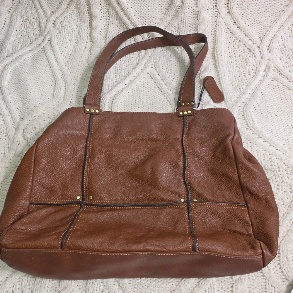 Liz & Co Leather Tote Bag Brown Pebbled Studded Women Large Good - Picture 6 of 10